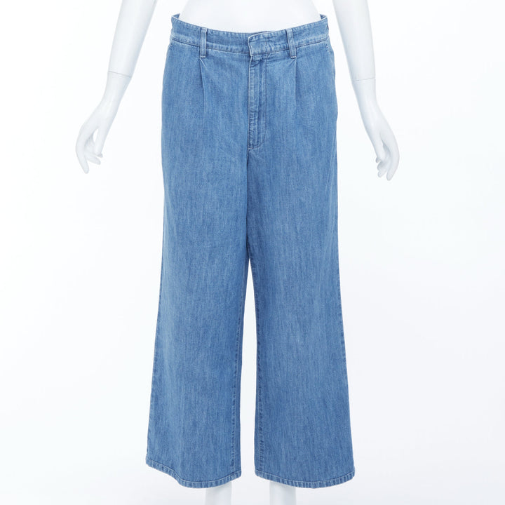 MIU MIU 2023 light blue washed cotton chambray pleated straight jeans IT38 XS