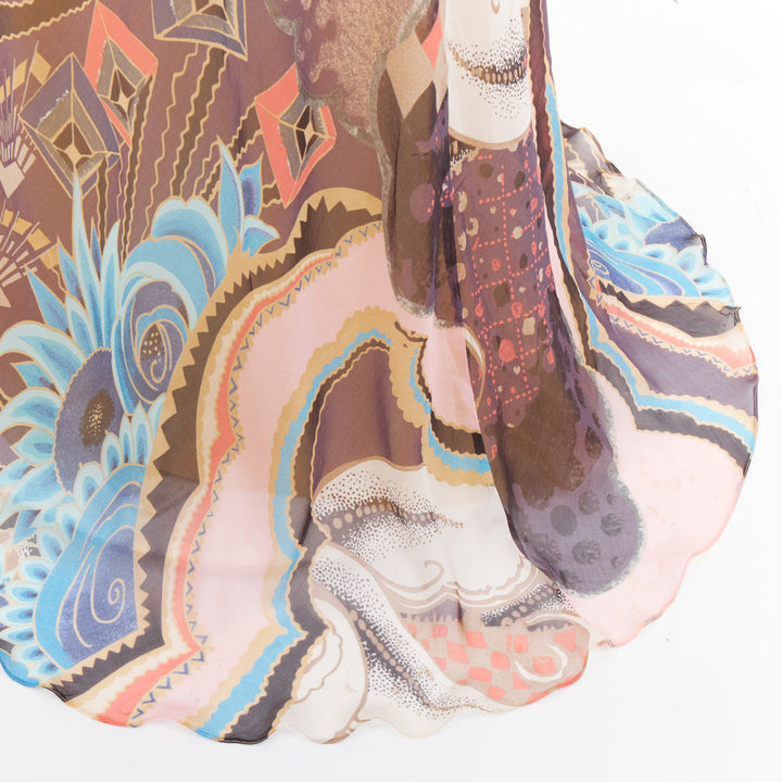 CHRISTIAN LACROIX Vintage abstract paisley print silk halter dress FR46 3XL