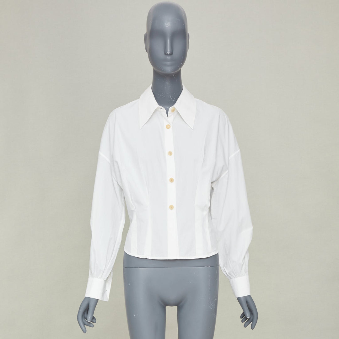 KHAITE 2022 Arwin Pleated Cotton Poplin ivory white snatched waist top S