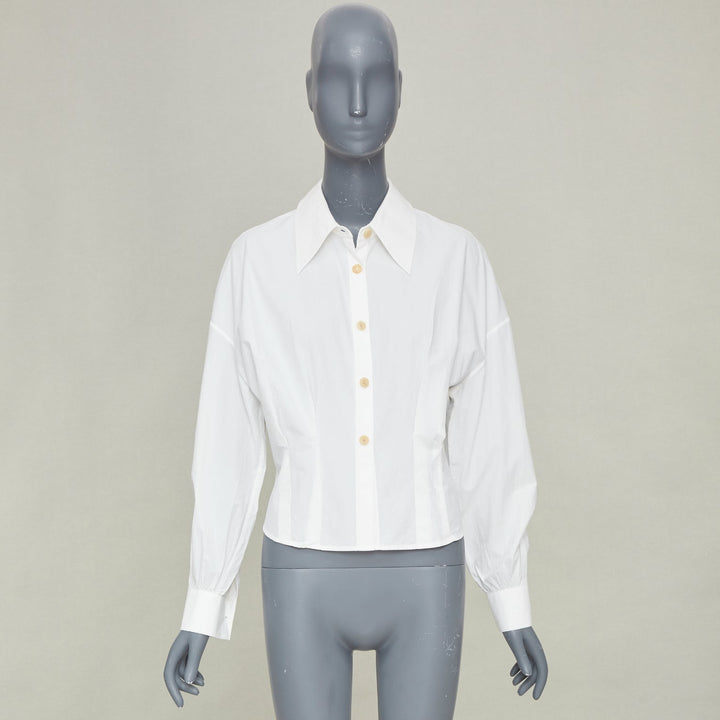 KHAITE 2022 Arwin Pleated Cotton Poplin ivory white snatched waist top S