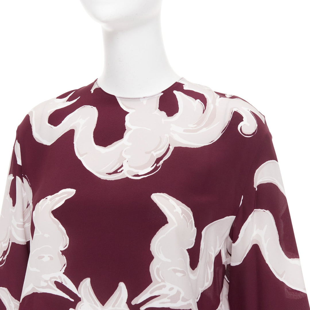 VALENTINO 2024 Runway Metamorphosis Gryphon print feather cuff silk dress IT40 S