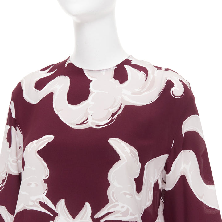 VALENTINO 2024 Runway Metamorphosis Gryphon print feather cuff silk dress IT40 S