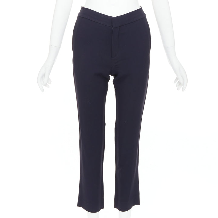 CHLOE navy concealed fly back darts tapered flare pants FR34 XS