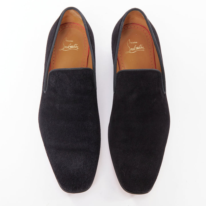CHRISTIAN LOUBOUTIN Dandelion black suede classic minimal slip on loafers EU39.5