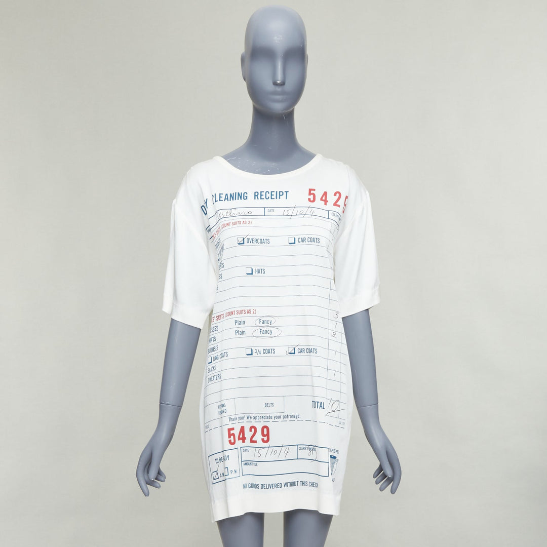 MOSCHINO Jeremy Scott Dry Cleaning Receipt print rayon tshirt dress IT38 XS