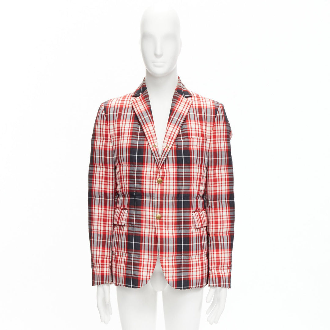 MONCLER GAMME BLEU Giacca red black check down puffer blazer Sz 3 L