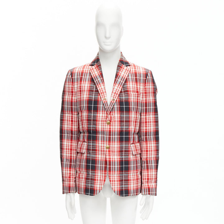 MONCLER GAMME BLEU Giacca red black check down puffer blazer Sz 3 L