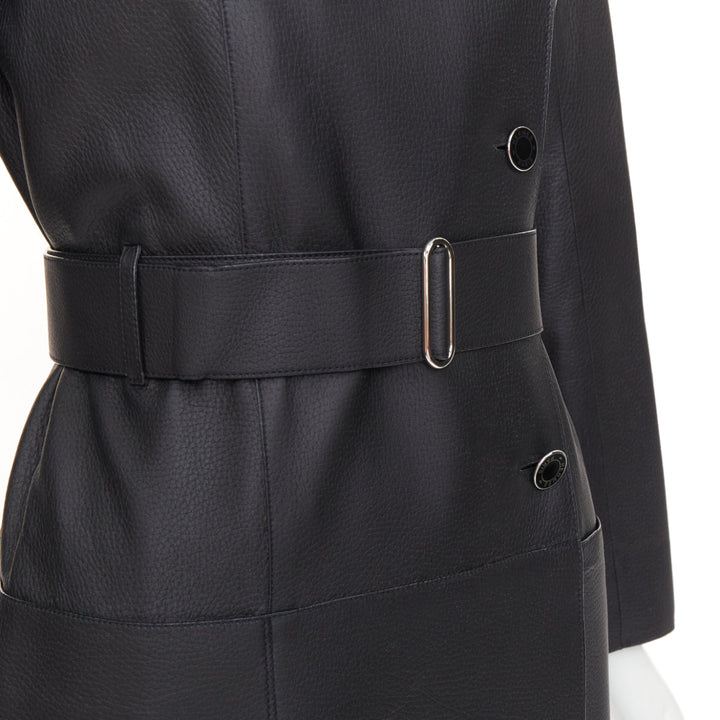 HERMES deerskin asymmetric snap button collared belted long leather coat FR34 XS