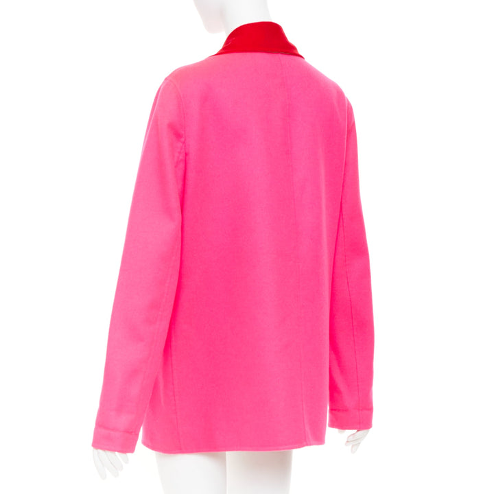 VERSACE pink red colorblock contrast lapel gold Medusa double breasted coat L