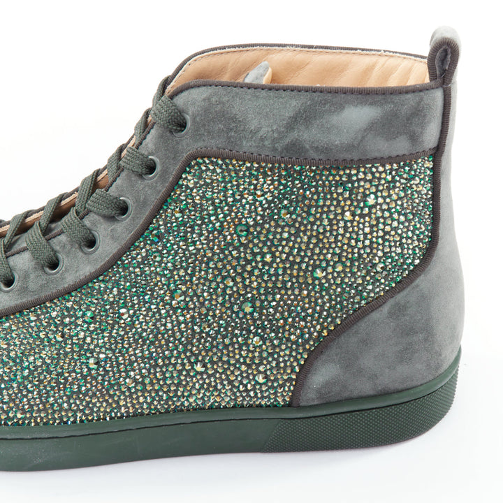 Male mannequin wearing Christian Louboutin Louis Orlato Green Suede Men Sneaker in Size EU42.5 | Available at JHROP