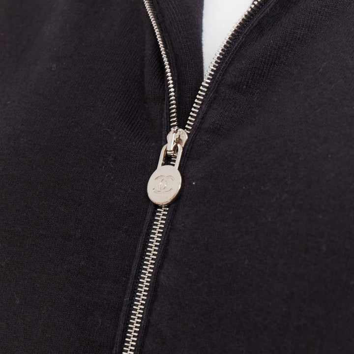 rare CHANEL 2017 Astronaut print sleeve black cotton zip up hoodie FR46 2XL