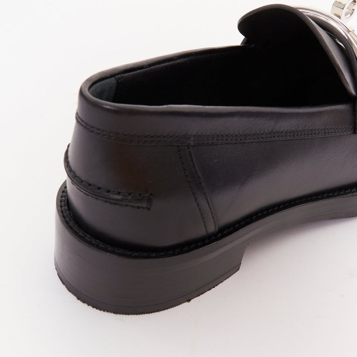 HERMES 2023 Hot Loafer black calfskin palladium Kelly buckle shoes EU38.5