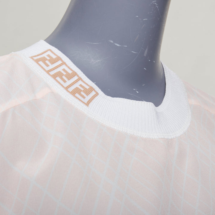 FENDI pink silky nude FF monogram crew collar diamond checked short sleeve top
