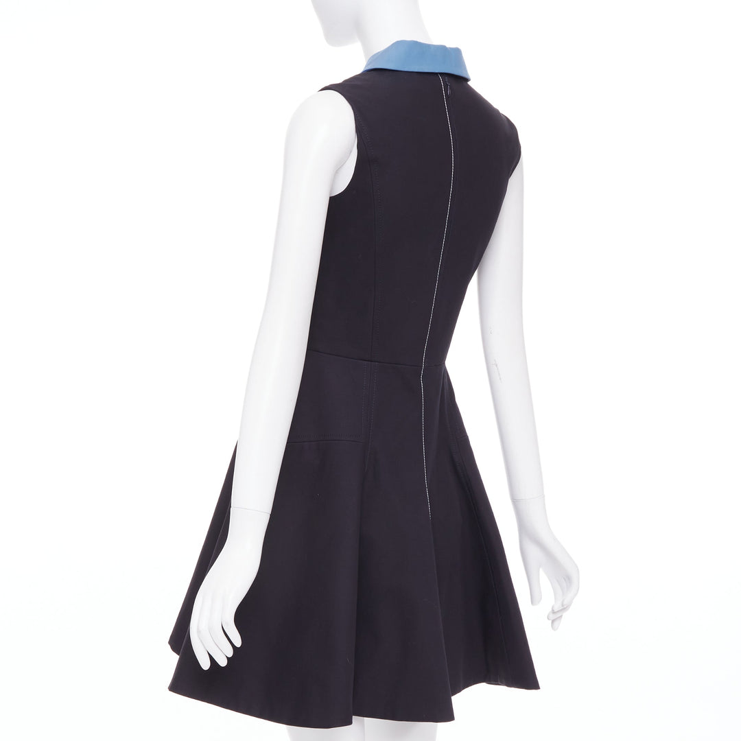 CHRISTIAN DIOR blue black cotton half zip A-line silk dress FR34 XS Elle Fanning
