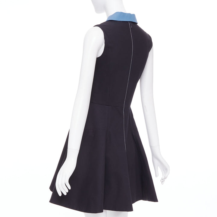 CHRISTIAN DIOR blue black cotton half zip A-line silk dress FR34 XS Elle Fanning