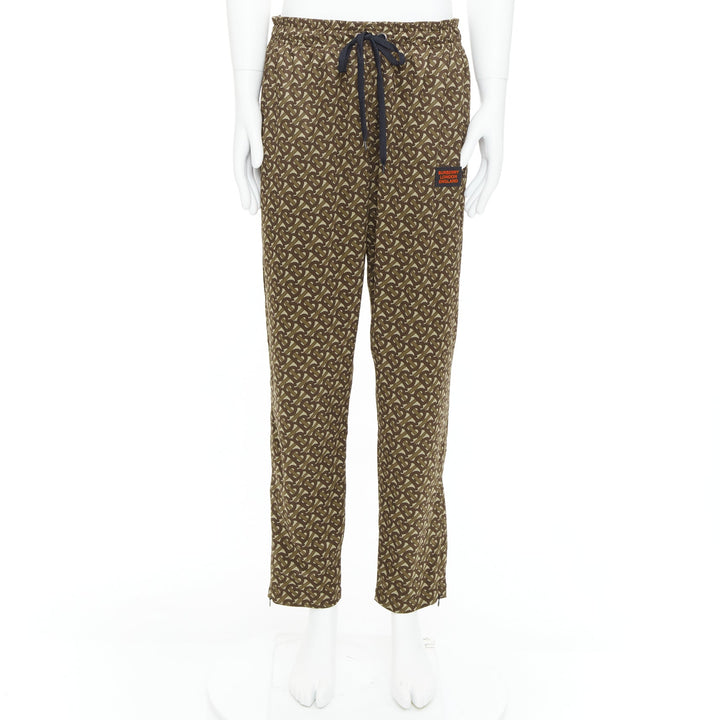 BURBERRY brown Raine TB logo monogram red patch jogger pants XL