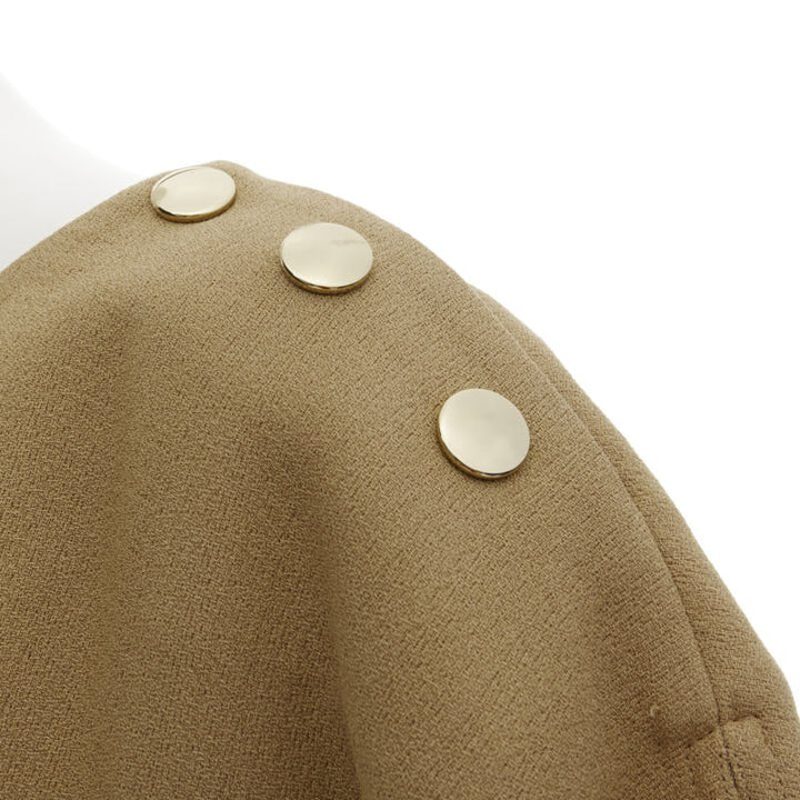 MARNI brown crepe gold button asymmetric draped sleeve boxy top IT40 S