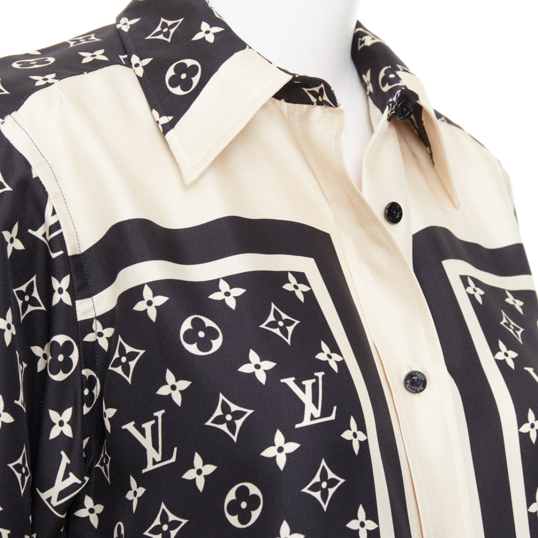 LOUIS VUITTON 2020 stripe accent mixed monogram silk long sleeve shirt FR34 XS