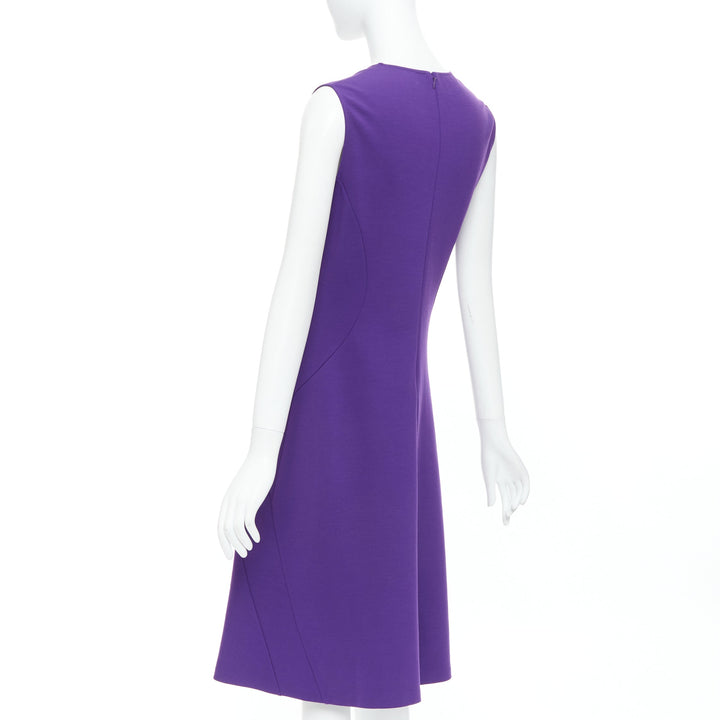 JIL SANDER purple wool blend contour panel fit flare dress FR40 L