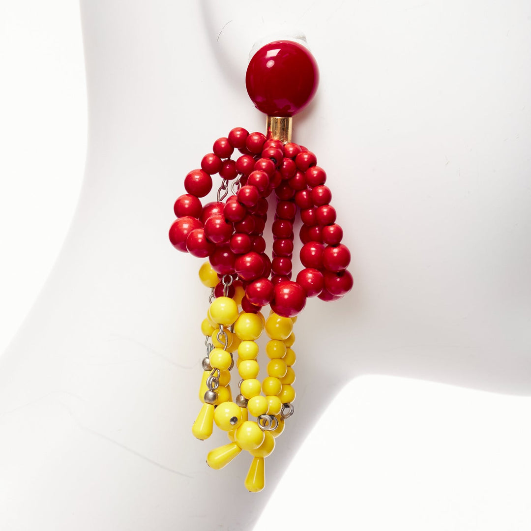 MARNI red yellow acrylic beads chandelier statement clip on earrings
