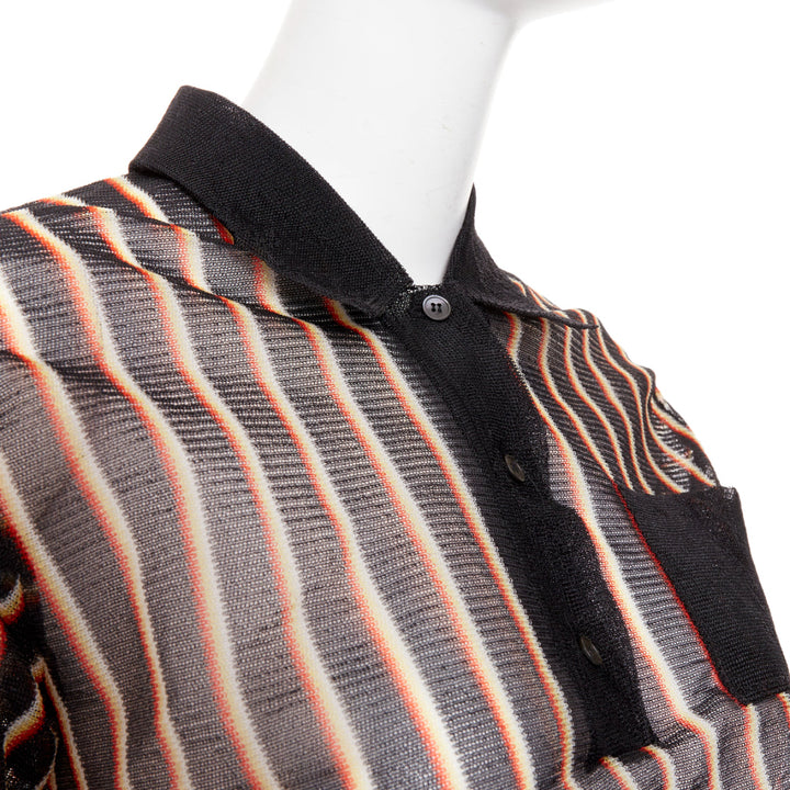rare MIU MIU 2015 Vintage Psychedelic striped sheer cropped polo shirt IT36 XXS