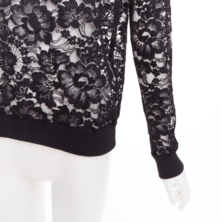 GIVENCHY black cotton lace gold zip pullover sweater FR40 L