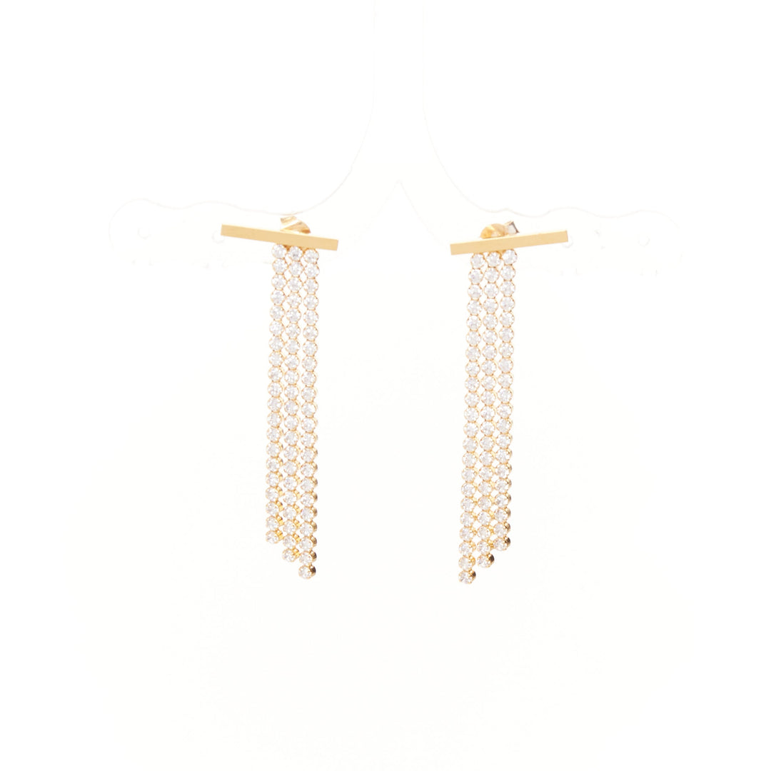CELINE 2018 Phoebe Philo Edwige gold brass bar crystal pave fringe earrings Pair