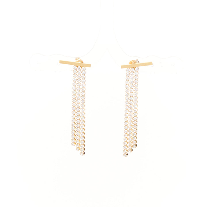 CELINE 2018 Phoebe Philo Edwige gold brass bar crystal pave fringe earrings Pair