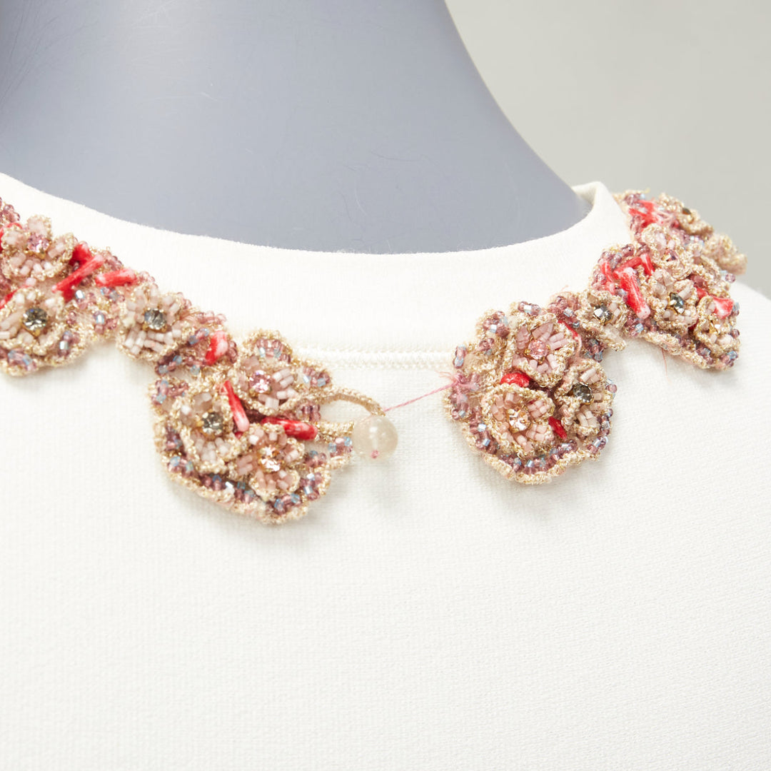 VALENTINO red gold floral applique collar cream knit Aline flare top S