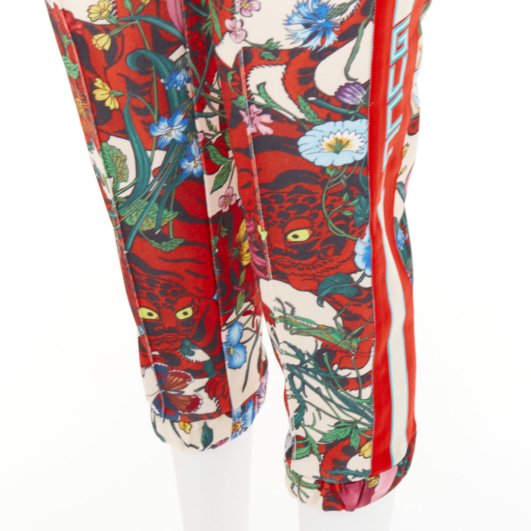 GUCCI 2018 red multicolor Flora Tiger logo web tape trackpants XS