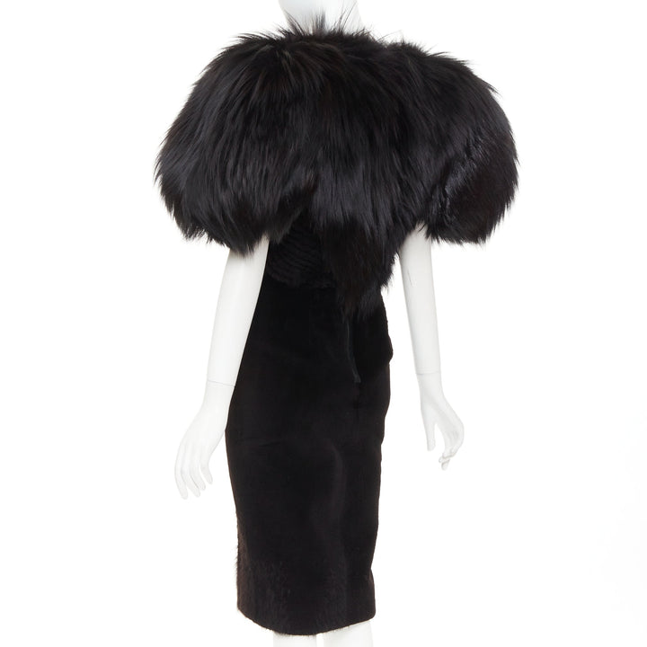 rare ALEXANDRE VAUTHIER COUTURE 2015 Runway black mixed fur puff sleeve dress