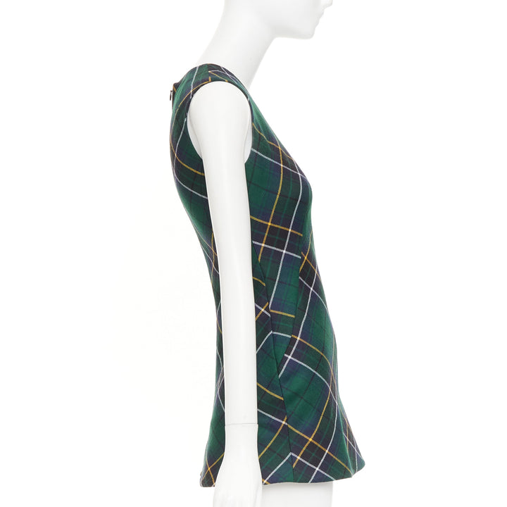 ALEXANDER MCQUEEN 2024 navy green yellow tartan wool sleeveless dress IT36 XXS