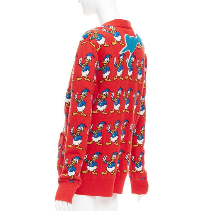 GUCCI Disney Donald Duck red wool blue intarsia button cardigan M