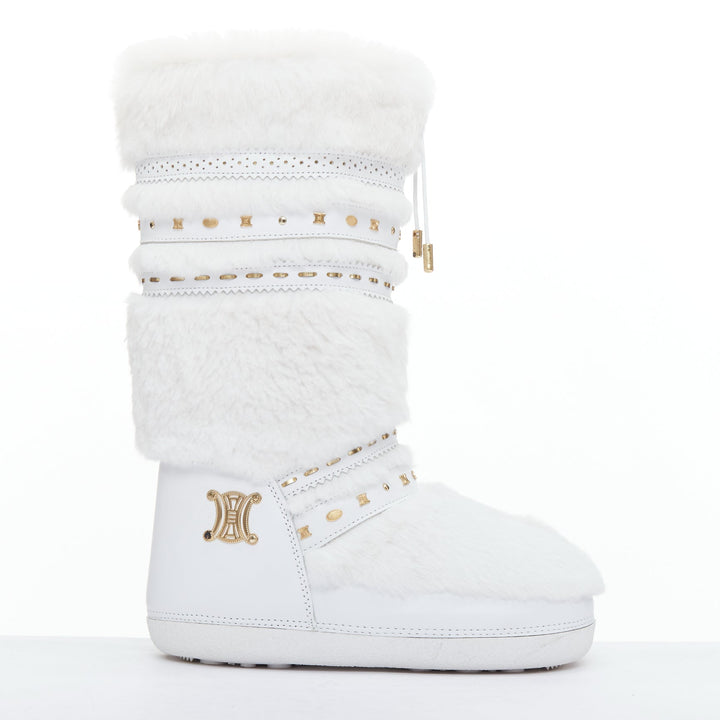 rare CELINE Macadam white gold logo faux fur Triomphe snow boots EU38-40