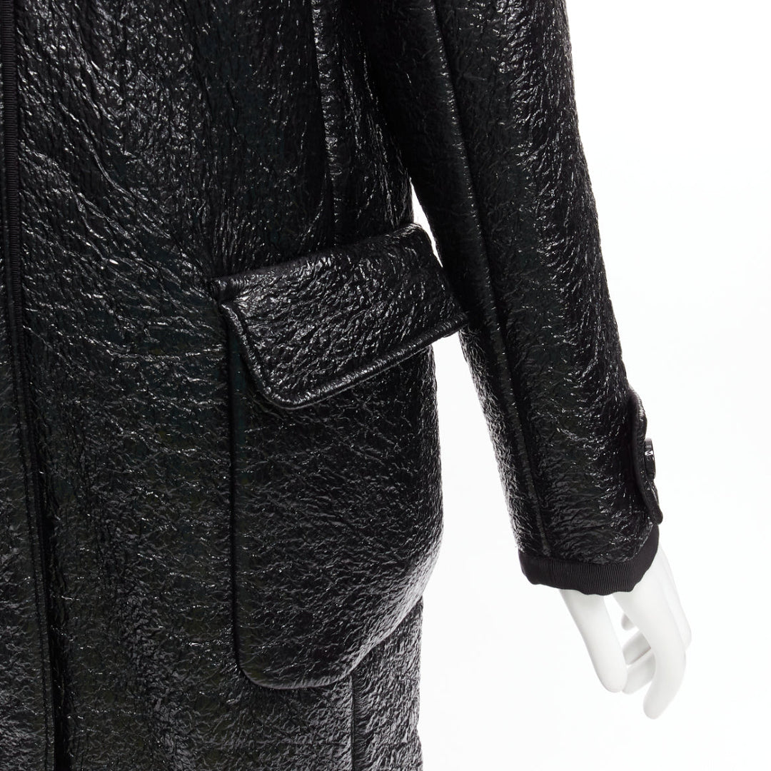 MONCLER pink tibet lamb fur black patent cotton virgin wool blend coat Sz1 M