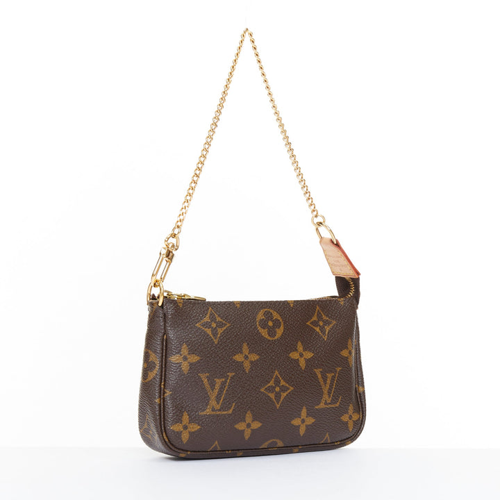 LOUIS VUITTON Mini Pochette Accessoires brown monogram canvas chain clutch pouch