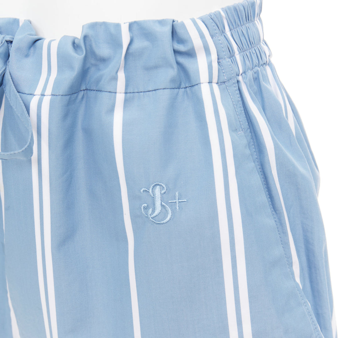 JIL SANDER blue white striped high waisted drawstring boxer shorts FR34 XS