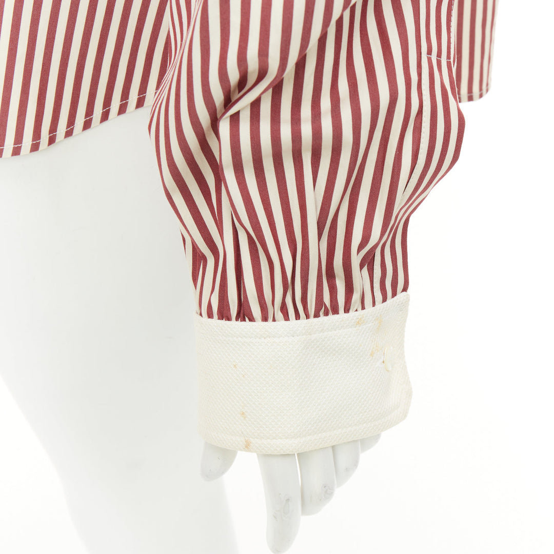 OSCAR DE LA RENTA S08 Stripe Pleated Placket Contrast Collar top US16 4XL