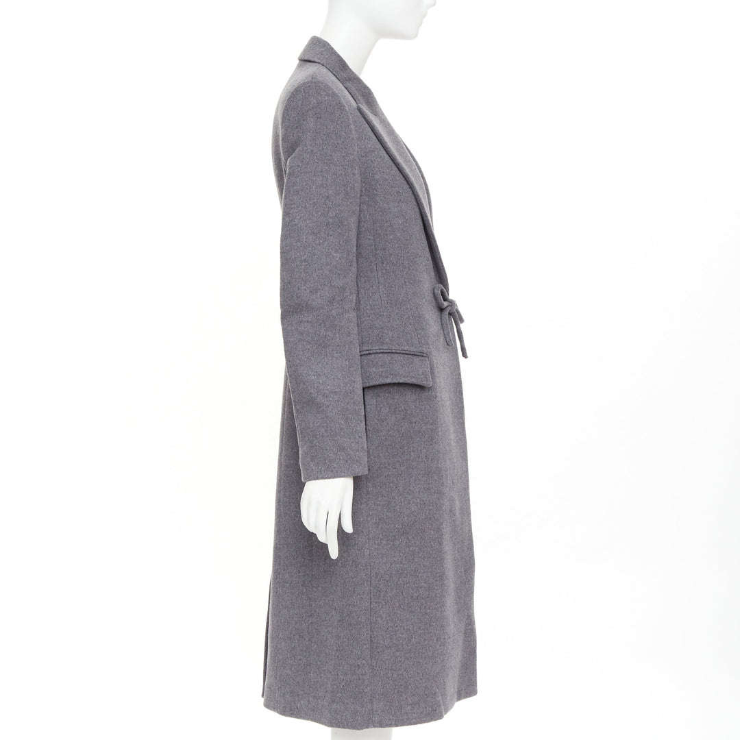VALENTINO grey wool flannel bow tie front panelled long tailored coat IT38 XS