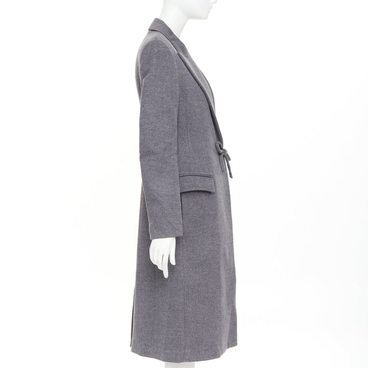 VALENTINO grey wool flannel bow tie front panelled long tailored coat IT38 XS