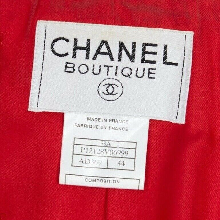 CHANEL 98A vintage lipstick red tweed peak lapel copper CC blazer jacket FR44