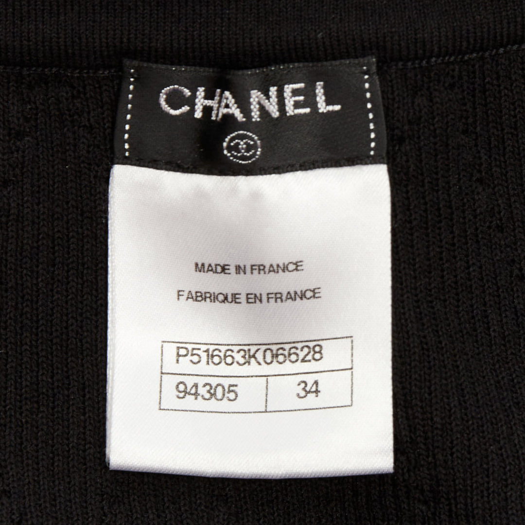 CHANEL black cotton diamond stitch knit cc resin logo button skirt FR34 XS