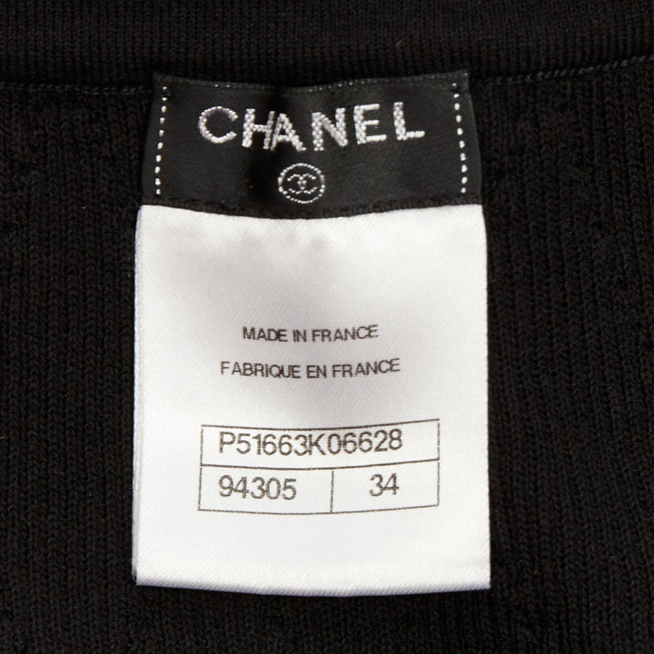 CHANEL black cotton diamond stitch knit cc resin logo button skirt FR34 XS