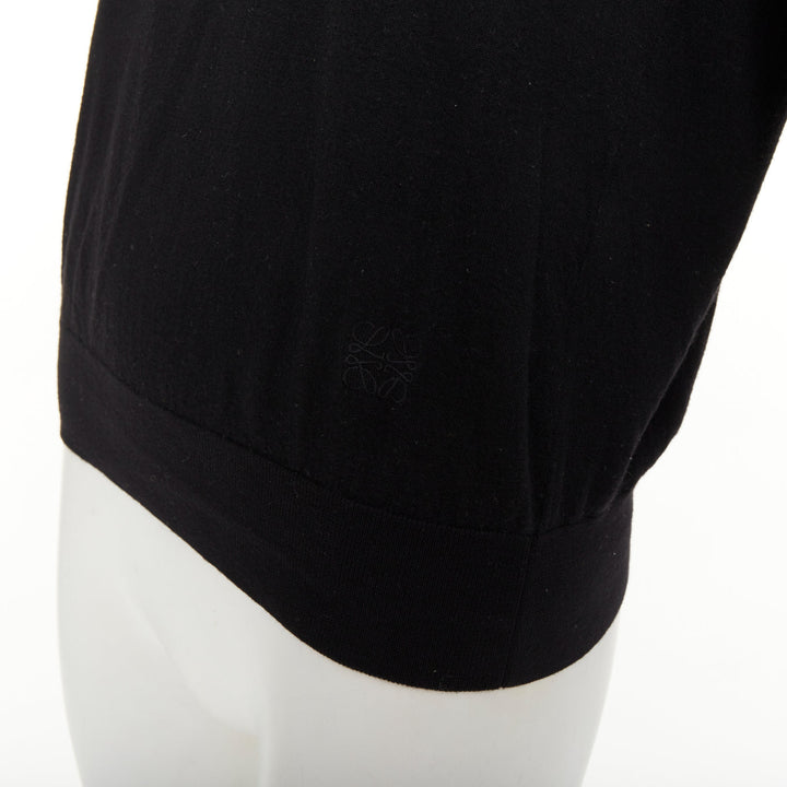 LOEWE JW Anderson black merino wool embroidered anagram logo knit crew sweater S