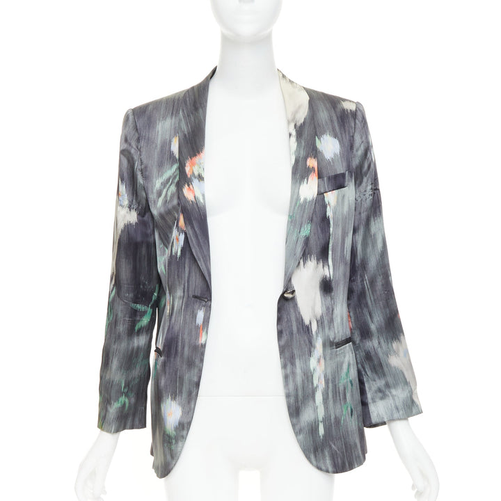 GIORGIO ARMANI 2008 grey multicolor silk watercolor abstract blazer IT46 XL