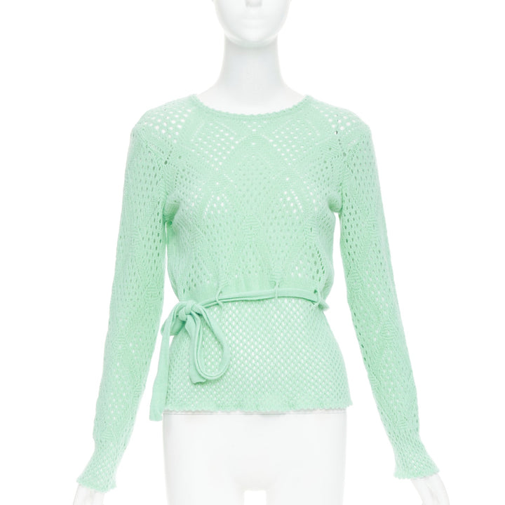 SALVATORE FERRAGAMO green virgin wool cashmere tie belt knit sweater XL