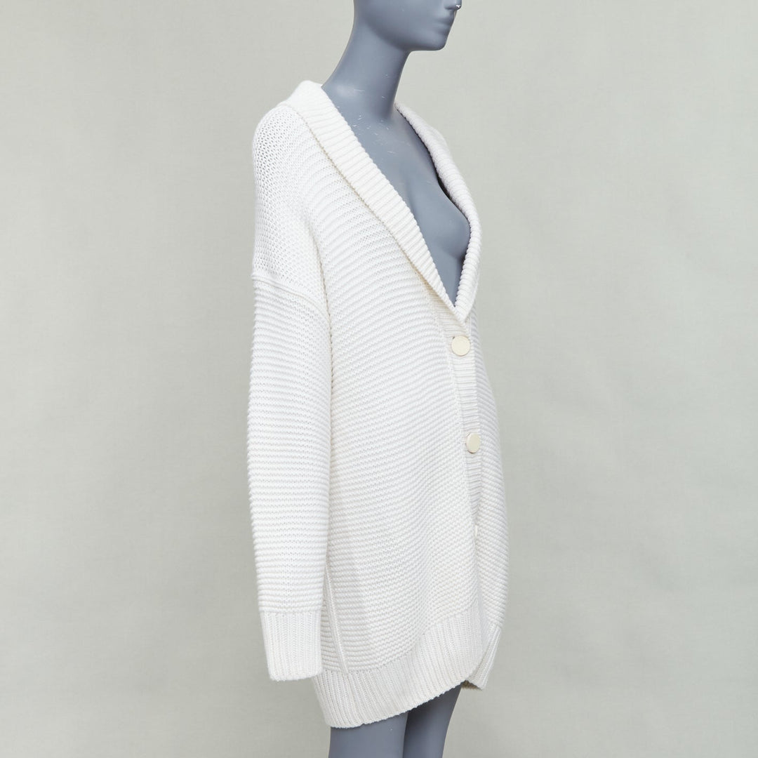 HERMES 100% cashmere off white leather logo buttons oversized cardigan FR34 XS