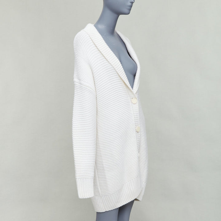 HERMES 100% cashmere off white leather logo buttons oversized cardigan FR34 XS