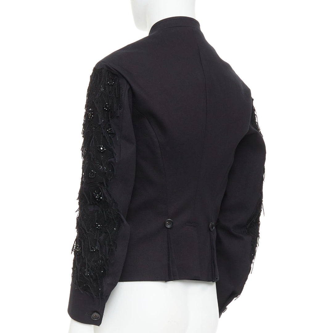 JOHN GALLIANO black fringe embellished sleeve double breasted jacket FR46 S