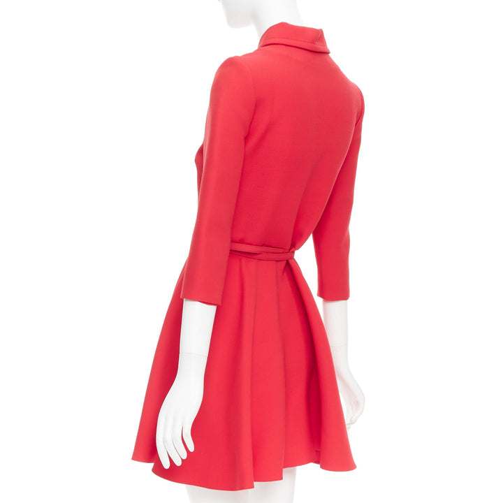 CHRISTIAN DIOR 2019 red wool silk half zip belted flare dress FR36 S